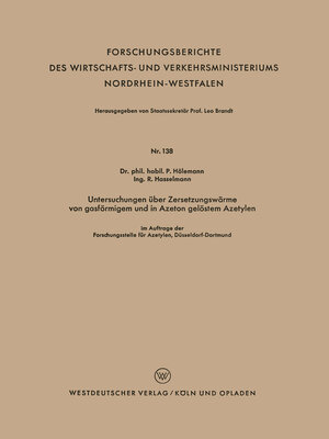 cover image of Untersuchungen über Zersetzungswärme von gasförmigem und in Azeton gelöstem Azetylen